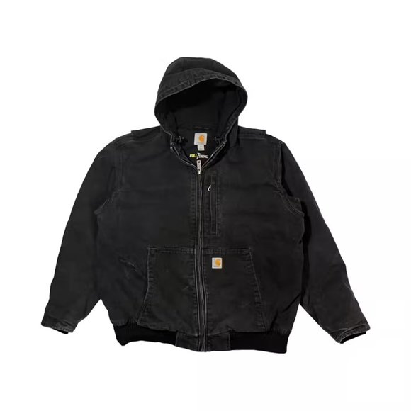CARHARTT vintage black canvas workwear jacket coat with hood Men's XL